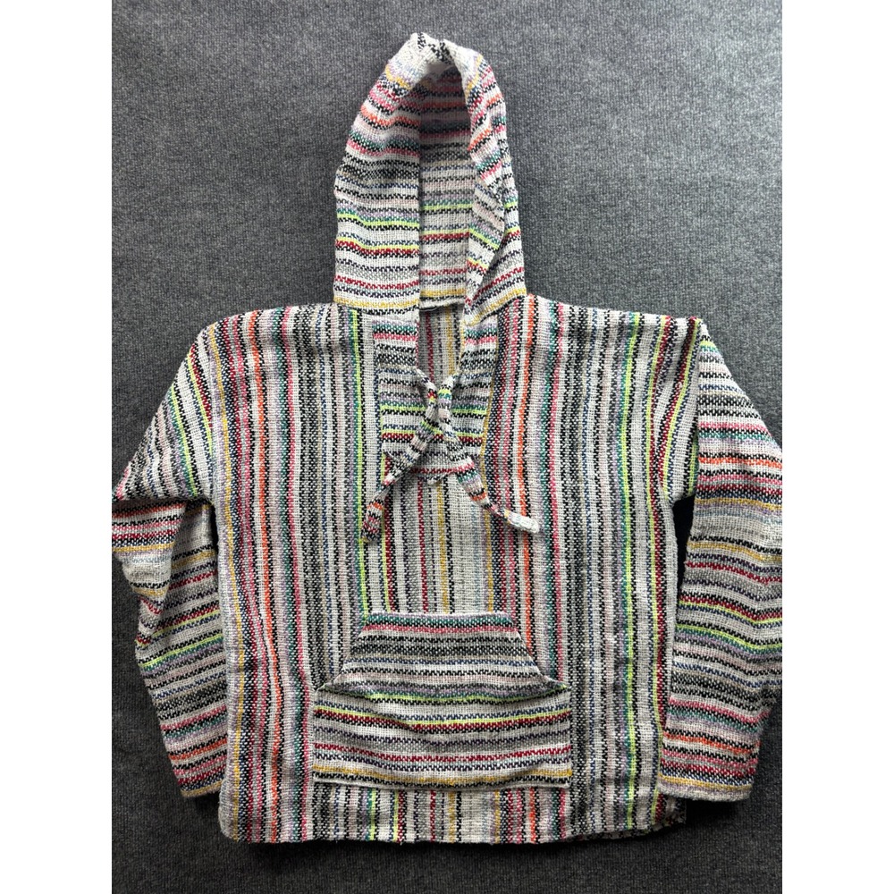 Earthbound Trading Co Baja Hoodie Mens XL Multi Color Striped Woven Drug Rug